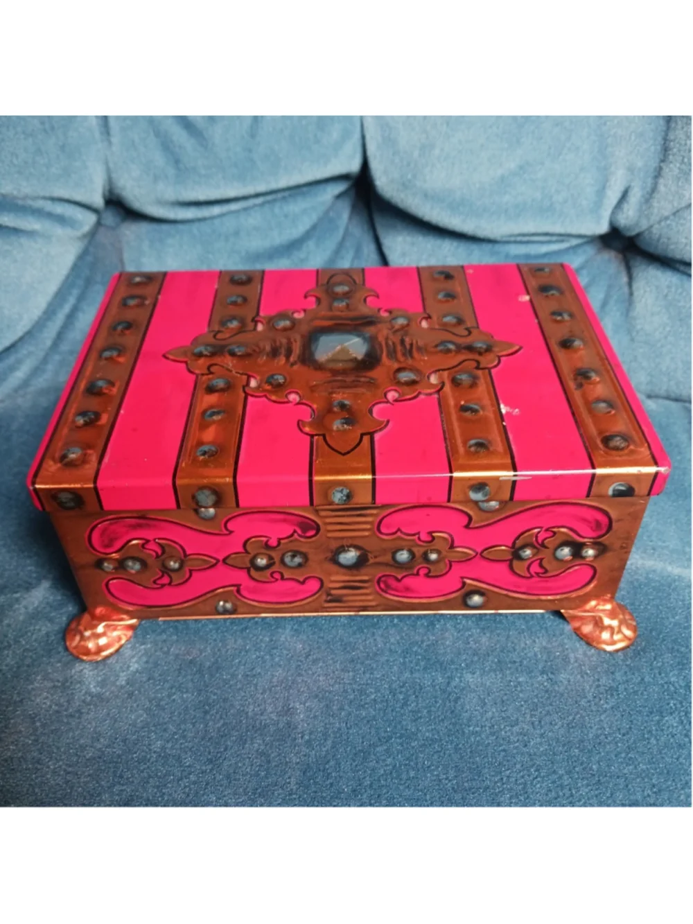 Fricke & Nacke Copper Tin Trinket Jewelry Box Vtg Western Germany 7